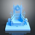 Blue Gothic Throne 3D Model With Spires Lion Statues And Decorative Base 3d model
