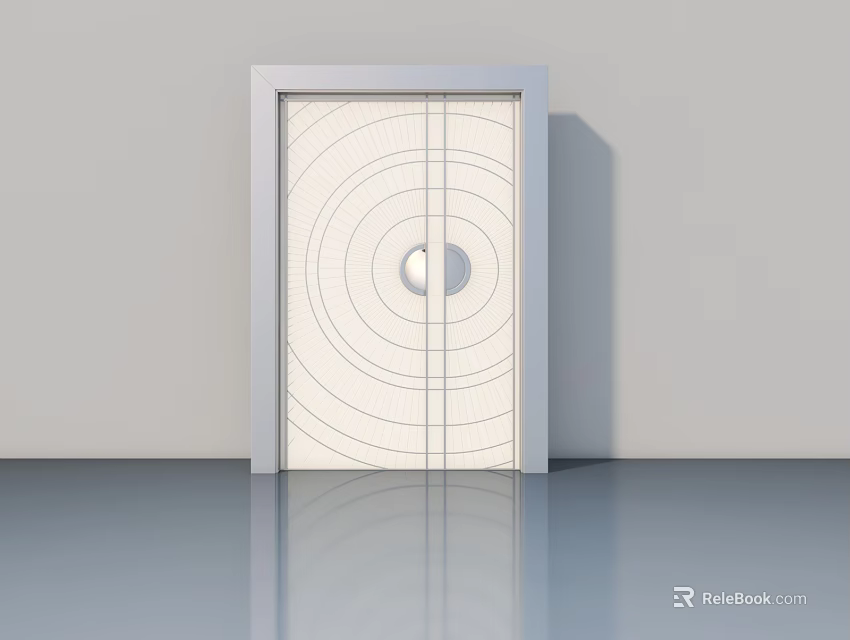 Modern White Swing Door With Circular Lines Geometric Design And Smooth Surface 3d model 