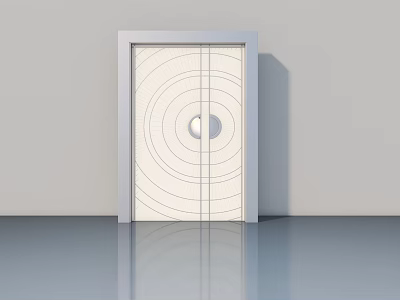 Modern White Swing Door With Circular Lines Geometric Design And Smooth Surface 3d model