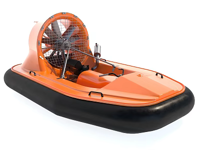 Orange Hovercraft Yacht With Black Air Cushion And Fan Structure 3d model