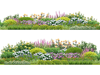 Beautiful Garden Flowers With Various Colorful Blooms And Lush Green Shrubs 3d model