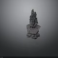 Stone Bust Sculpture With Intricate Headpiece And Textured Base Design