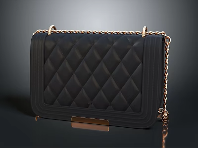 Stylish Black Quilted Handbag With Gold Chain Strap And Clasp Design 3d model