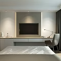 Modern Hotel Guest Room with Large Bed Gray Headboard Wall Sconces Floor-to-Ceiling Windows Wooden Floor