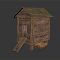 Wooden Small House Garden Ornament With Green Tiled Roof Front Step Ladder and Wooden Base