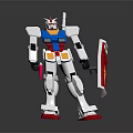 White Blue Red Robot Model Holding Pink Sword And Red White Shield On Dark Background