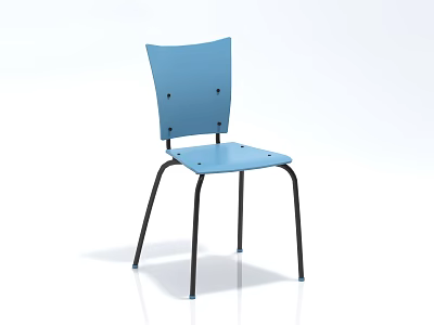 Blue Leisure Chair With Simple Design Flat Seat And Black Metal Legs 3d model