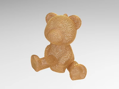 Golden Woven Mesh Teddy Bear Decorative Ornaments Set For Home Decor 3d model