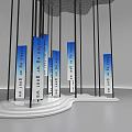 Decorative Ornament Set With Black Poles Curved Top And Blue White Vertical Panels