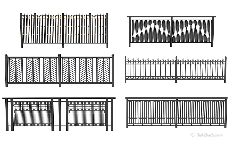 Different Modern Fence Designs Featuring Decorative Patterns Geometric Shapes And Metal Railings 3d model 