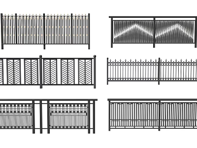 Different Modern Fence Designs Featuring Decorative Patterns Geometric Shapes And Metal Railings 3d model