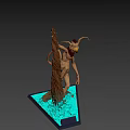 Fantasy Creature Climbing Tree Trunk With Glowing Blue Cubes 3d model