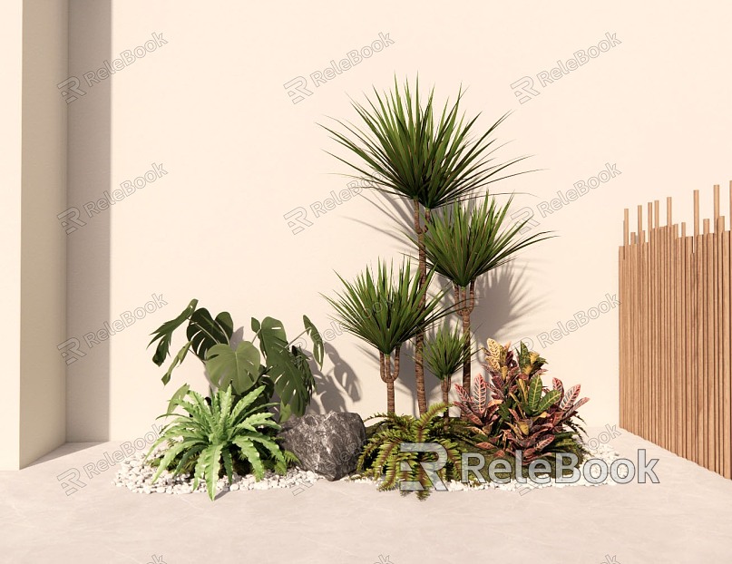 Modern plant courtyard landscape sketch plant landscaping moss stone model