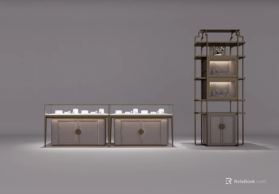 Modern Jewelry Store Interior With Display Cases And Tall Showcase For Jewelry Items 3d model 