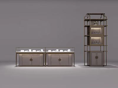 Modern Jewelry Store Interior With Display Cases And Tall Showcase For Jewelry Items 3d model