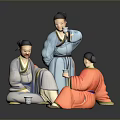 Three Men In Traditional Clothing Sitting Together Drinking Tea On Black Floor