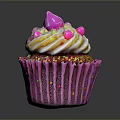 Sweet Pink Cupcake With Swirl Frosting And Colorful Sprinkles On Decorative Wrapper