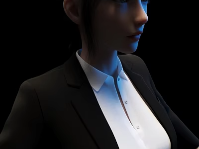 Professional Woman In Black Blazer And White Shirt Against Black Background 3d model