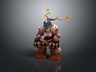Game Movie Character With Rock Like Body Muscular Limbs And Twig Head With Yellow Flowers 3d model
