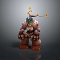 Game Movie Character With Rock Like Body Muscular Limbs And Twig Head With Yellow Flowers