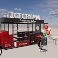 Red Ice Cream Truck With Service Window Awning Balloons And Outdoor Tables Chairs