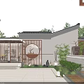 Modern New Chinese Style Villa Exterior Wall With Delicate Wooden Decoration And Tranquil Courtyard Landscape