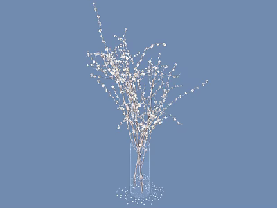White Flower Branches in Glass Vase for Decorative Home Display on Blue Background 3d model