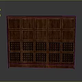 Dark Wood Paneled Cabinet With Carved Lattice Design And Storage Compartments