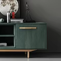 Green Console Cabinet Sideboard With Drawers Open Shelf Golden Handles Wooden Legs And Books Decor