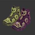 Stylish Modern Sneakers Design With Black And Neon Green Hollowed Out Patterns And Thick Sole