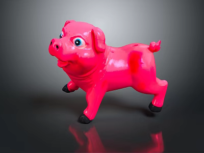 Pink Inflatable Pig Toy With Black Hooves And Blue Eyes For Kids Play 3d model