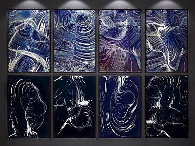 Abstract Paintings With Blue White Purple Flowing Swirl Lines On Dark Background 3d model