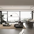 Modern guest restaurant sofa coffee table combination dining table and chair TV background wall 3d model