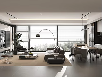 Modern guest restaurant sofa coffee table combination dining table and chair TV background wall 3d model