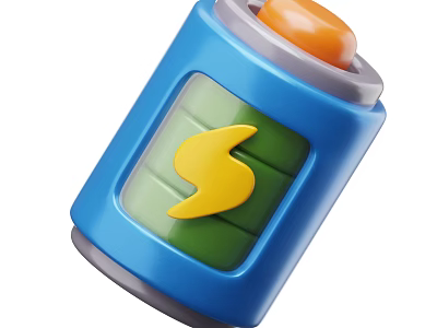 Smart Machine Battery With Blue Casing Green Panel And Yellow Lightning Symbol 3d model