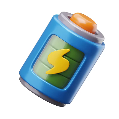 Smart Machine Battery With Blue Casing Green Panel And Yellow Lightning Symbol 3d model