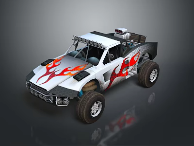 Custom Off Road Truck With Flame Graphics And Large Off Road Wheels 3d model