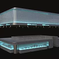 Modern Double Tiered Illuminated Display Shelves With Metal Frame And Marble Countertop