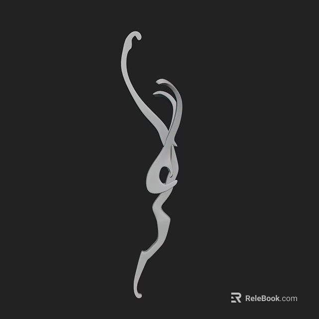 Silver Abstract Weapon Design with Curved Lines and Outline on Black Background 3d model 