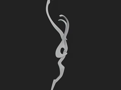 Silver Abstract Weapon Design with Curved Lines and Outline on Black Background 3d model