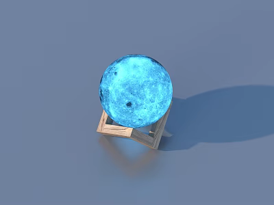 Modern Blue Table Lamp with Wooden Square Base and Spherical Shade for Contemporary Home Decor 3d model