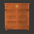Orange Traditional Cabinet Furniture With Drawers Doors Metal Handles And Decorative Panel Top