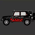 Military Off Road Vehicle With Black Body Red AVADO Lettering Roof Rack And Large Tires