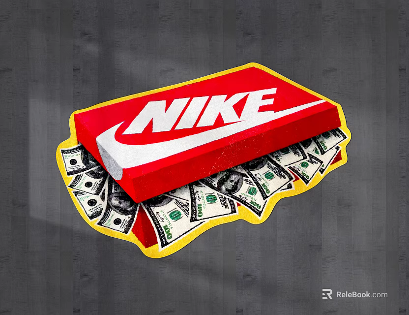 Stylish Nike Themed Furniture Storage Box With Dollar Bills Design 3d model 