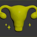 Cute Pink Uterus Organ With Smiling Face Purple Eyes Ovaries And Sparkles