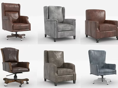 Single Sofa Various Leather Styles Brown Gray Blue Armrest Design with Wheels 3d model
