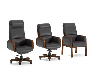 Different Styles of Leather Office Chairs with Wooden Armrests and Legs and Swivel Wheels Design 3d model