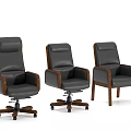 Different Styles of Leather Office Chairs with Wooden Armrests and Legs and Swivel Wheels Design