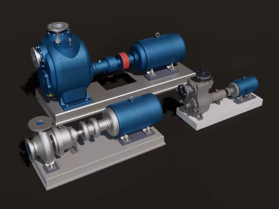 Industrial Equipment Pumps With Blue And Silver Components Mounted On Metal Base 3d model