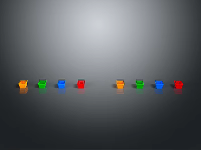 Colorful Animal Shaped Buckets Arranged in Two Rows on Gray Background 3d model